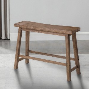 Royal Hampton 33 Inch Saddle Seat Bench with Angled Frame, Sandblasted Acacia Wood Construction - 1 of 4
