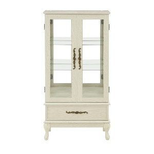 Vynxaria Lighted Curio Cabinet: Adjustable Glass Shelves, 2 Doors + 1 Drawer, Antique White Display/Wine Storage - 1 of 4