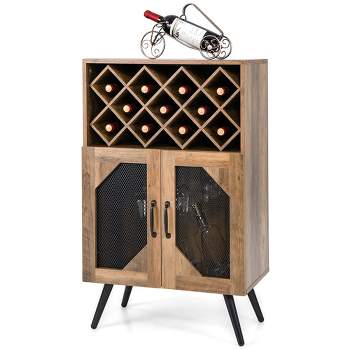 Costway 2-Door Kitchen Storage Bar Cabinet Buffet Sideboard w/ Wine Rack & Glass Holder