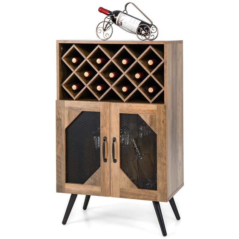 Costway 2-Door Kitchen Storage Bar Cabinet Buffet Sideboard w/ Wine Rack & Glass Holder, 1 of 11