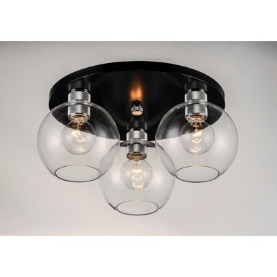 Black and Brushed Aluminum 3-Light Globe Flush Mount