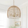 Dewdrop Farmhouse Rattan Dome Pendant Light 4-Light Woven Chandelier with Gold Canopy for Kitchen Island Dining Room - 2 of 4