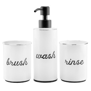 AuldHome Design Farmhouse Bathroom Accessories Set 3pc Enamelware Matching Soap Dispenser, Toothbrush Holder and Rinse Cup for Sink Vanity - 1 of 4