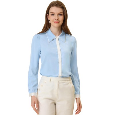 Allegra K Women's Contrast Collar Long Sleeve Office Button Down Shirts