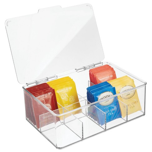 Wood Tea Bag 5-Compartment Organizer Box with Clear Lid, Tea Storage Box