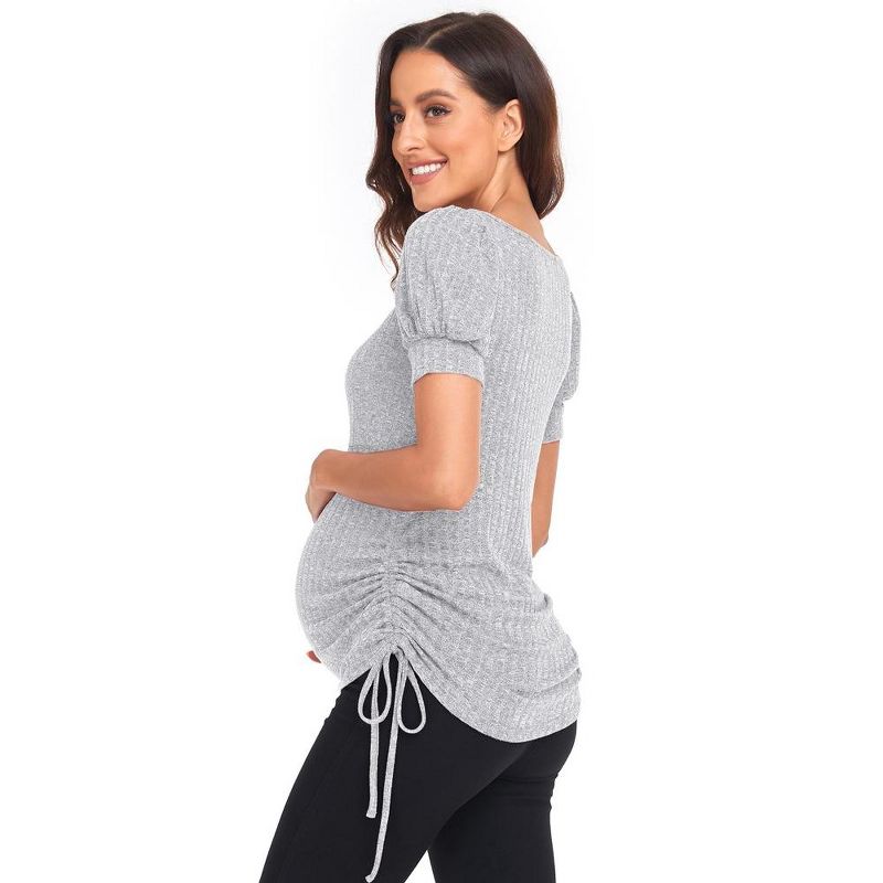 Women's Maternity Summer Top Adjustable Tie Side Shirts Short Sleeve Elasticity Pregnancy Tops Casual T-Shirt, 3 of 7