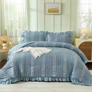 BAGOKIE 3 Pieces Seersucker Ruffle Bed in a Bag Comforter Set - 1 of 4