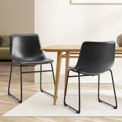 DSVIMOY 2pcs Armless Barstools with Metal Legs and Footrest, Dining Chairs for Home Office Kitchen Island, Black, 18.11"*20.4"*39.3"