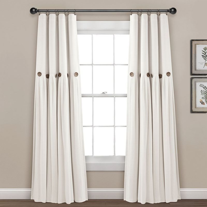 Linen Button 100% Lined Blackout Window Curtain Panel Off White Single 40X84, 1 of 7