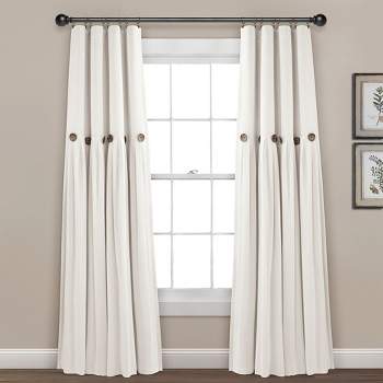 Linen Button 100% Lined Blackout Window Curtain Panel Off White Single 40X84