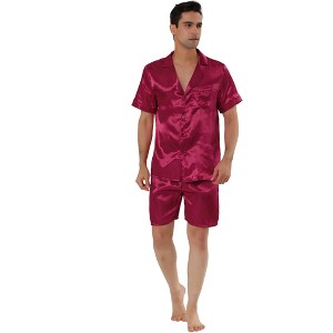 Lars Amadeus Men's Satin Pajama Set Summer Short Sleeve Night Wear Sleepwears Sleep Lounge Sets - 1 of 4