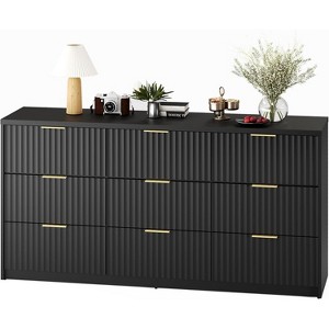 Modern Fluted 8/9-Drawer Dresser, Large Capacity Chest of Drawers, with Metal Handles & Anti-Tip, Wooden Storage Organizer Wood Color/Black/White - 1 of 4