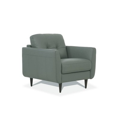 Radwan Pesto Green Leather Accent Chair with Wood Legs