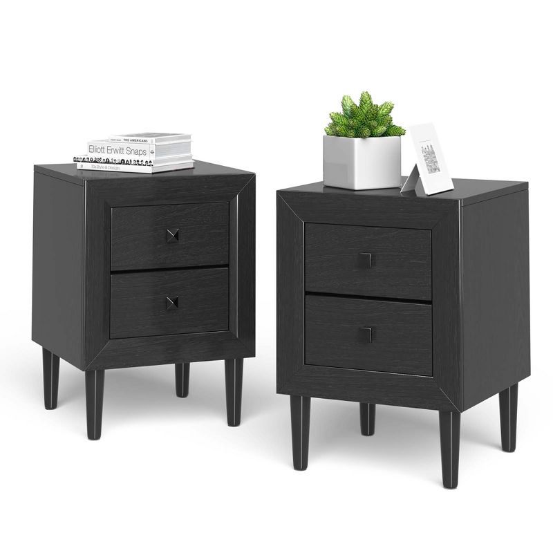 Costway 2 PCS Nightstand End Bedside Coffee Table Wooden Leg Drawers Black\Grey\White, 1 of 9