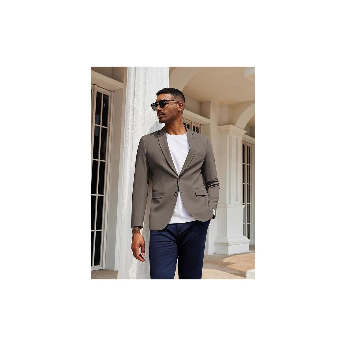 Мужские куртки COOFANDY Men's Herringbone Blazer Slim Fit Cotton Sport Coats Two Buttons Casual Suit Jacket Navy Blue M — фото 4
