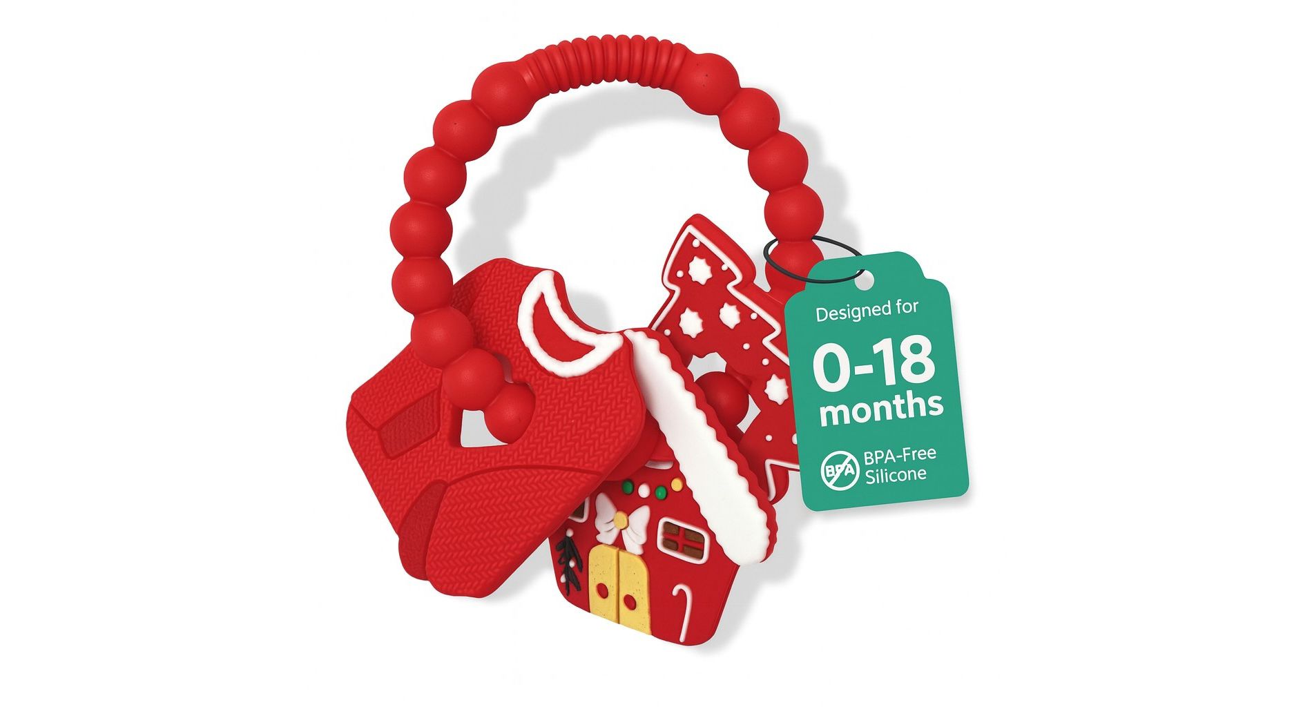 Silicone Christmas Teether Ring Toy for Baby, BPA Free Soothing Teething Relief Toy for Infant & Toddlers 0-18 Months, Perfect Christmas Gift for Baby