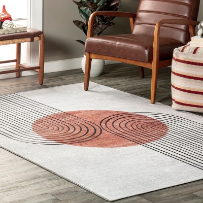 Martine Dusty White Abstract Synthetic 7'3" x 9' Washable Rug