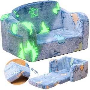 Hooseng Toddler Couch, 2-in-1 Glow-in-The-Dark Plush Kids Fold-Out Sofa, Convertible Kids Sofa to Lounger with Curved Armrests for Boys & Girls - 1 of 4