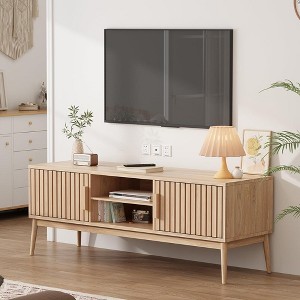 Whizmax Boho TV Stand for 50 Inch, Modern Wood Media TV Console Table with Storage Cabinet and Open Shlves, Natural - 1 of 4