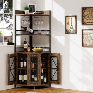 64" Tall Corner Bar Cabinet with LED Strip, 5-Tiers Industrial Bar Cabinet with Power Outlet and Glass Holder, Wine Cabinet for Home Bar, for Home - 1 of 4