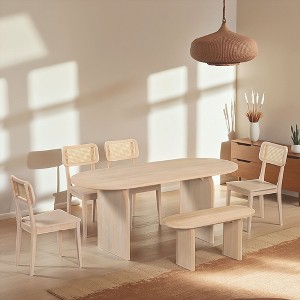 GDFStudio Tom 6 Piece Solid Wood and PE Rattan Dining Set with 71" Double Pedestal Table - 1 of 4