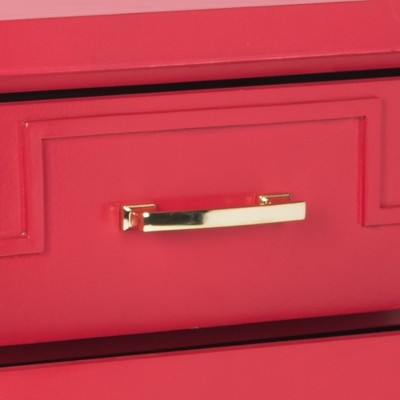Transitional 3-Drawer Greek Key Nightstand in Polished Red