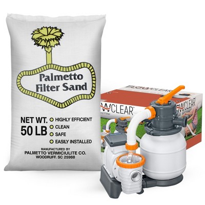 Palmetto Filter Sand for Residential & Commercial Pool Sand Filters, 50 Pounds & Bestway Flowclear 1500 Gallon Sand Filter Pump for Above Ground Pools