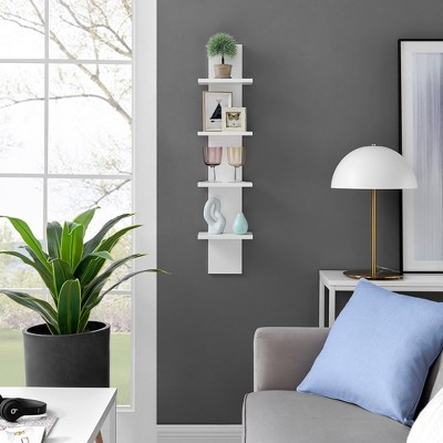 White 4-Tier Floating Wall Shelf with Wood Finish