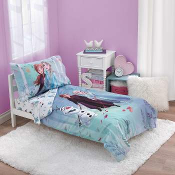 Disney Frozen 2 Nature is Magical Purple, Blue and White 4 Piece Toddler Bed Set