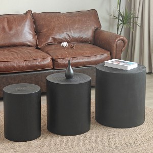 CAVINAS Coffee Tables for Living Room Rustic Rounded Wooden Coffee Table Set of 3 Modern End Tables Plant Stands for Apartment - 1 of 4