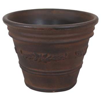 Sunnydaze Indoor/Outdoor Patio, Garden, or Porch Weather-Resistant Double-Walled Laurel Flower Pot Planter - 13" - Rust Finish