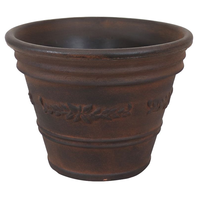 Sunnydaze Indoor/Outdoor Patio, Garden, or Porch Weather-Resistant Double-Walled Laurel Flower Pot Planter - 13" - Rust Finish, 1 of 9