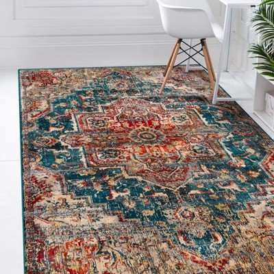 Blue and Red 9' x 12' Synthetic Oriental Area Rug
