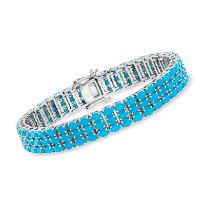 Ross-Simons Turquoise 3-Row Tennis Bracelet in Sterling Silver Size 7