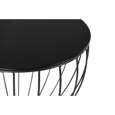 Cami Black Metal and Wood Round End Table