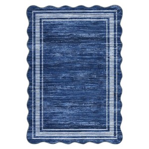 Modern Solid Scalloped Area Rug Machine Washable Rug  with Non-Slip Backing  Low Pile Stain Resistant Floor Cover for Living Room Bedroom Office - 1 of 4