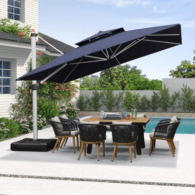 PURPLE LEAF 9/10/11/12ft Square Patio Cantilever Umbrella with Base Windproof Offset Heavy Duty Sun Umbrella for Pool Lawn Garden 360 Degree Rotation