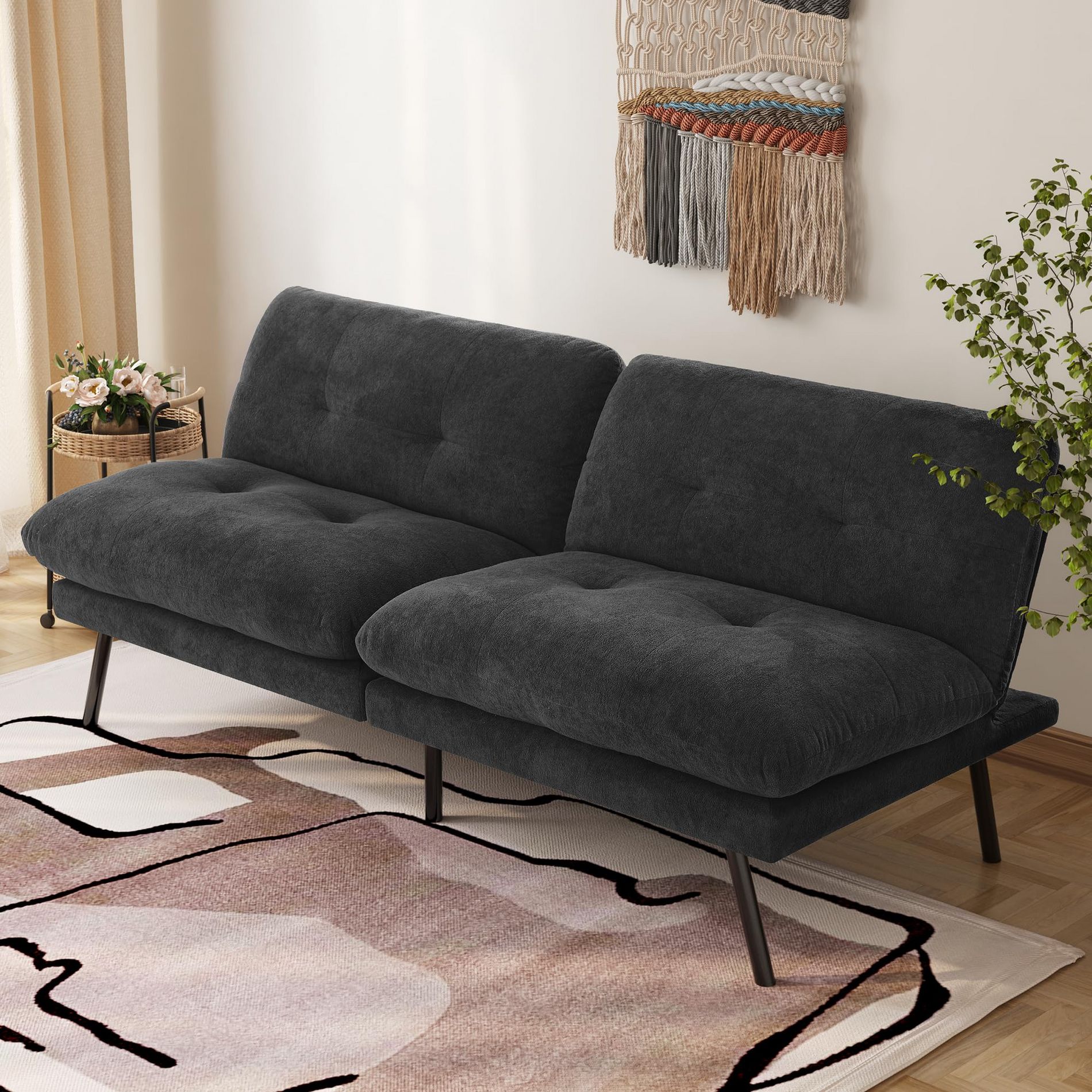 Vipbear 72" Convertible Futon Sofa Bed ¨CPlush Terry Cloth Fabric Futon Couch Bed with Adjustable Backrest & Detachable Cushion