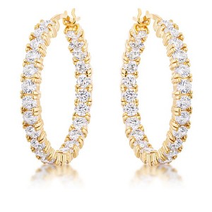 ShineHigh 18k Gold Plated & Rhodium Plated Cubic Zirconia Hoop Earrings – Classic Channel Set Round Cut, 5.5 Ct, 4mm Stones, 33mm Diameter - 1 of 1