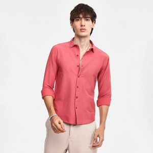 Campus Sutra Men Men's Coral Pink Solid Basic Shirt - 1 of 4