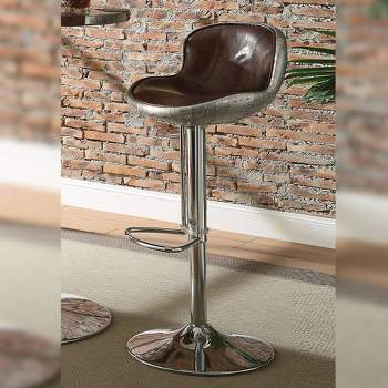 18" Brancaster Grain Leather Barstool Vintage Brown/Aluminum - Acme Furniture