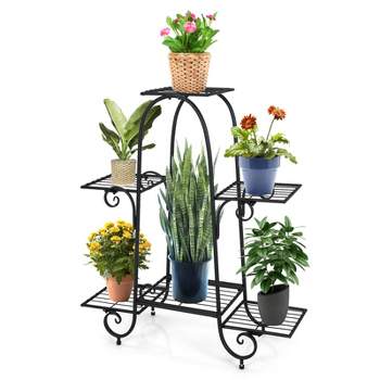 Tangkula 6 Tier Vertical Metal Corner Plant Stand Flower Pots Display Rack Storage Shelf Decorative Planter for Garden