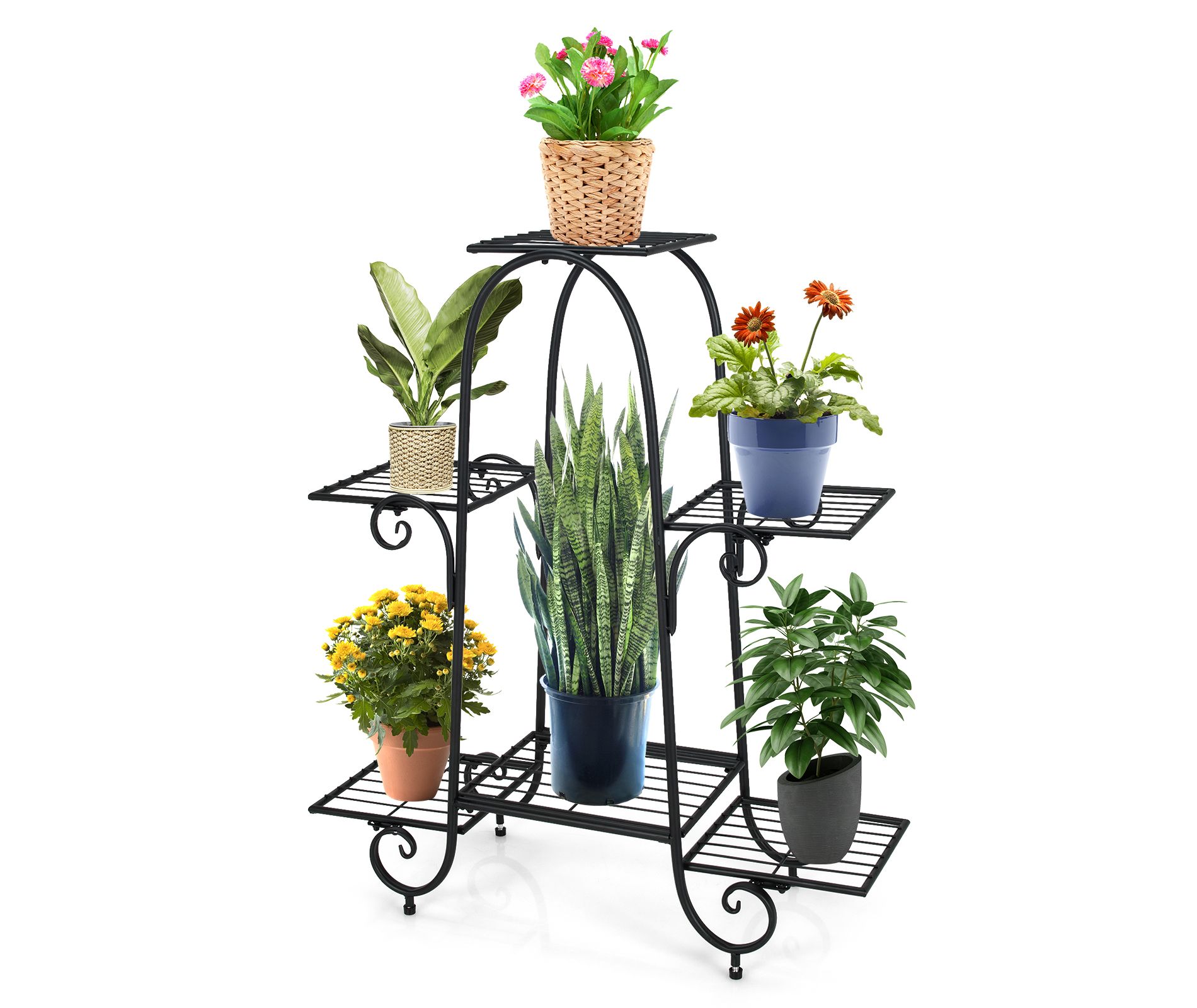 Tangkula 6 Tier Vertical Metal Corner Plant Stand Flower Pots Display Rack Storage Shelf Decorative Planter for Garden