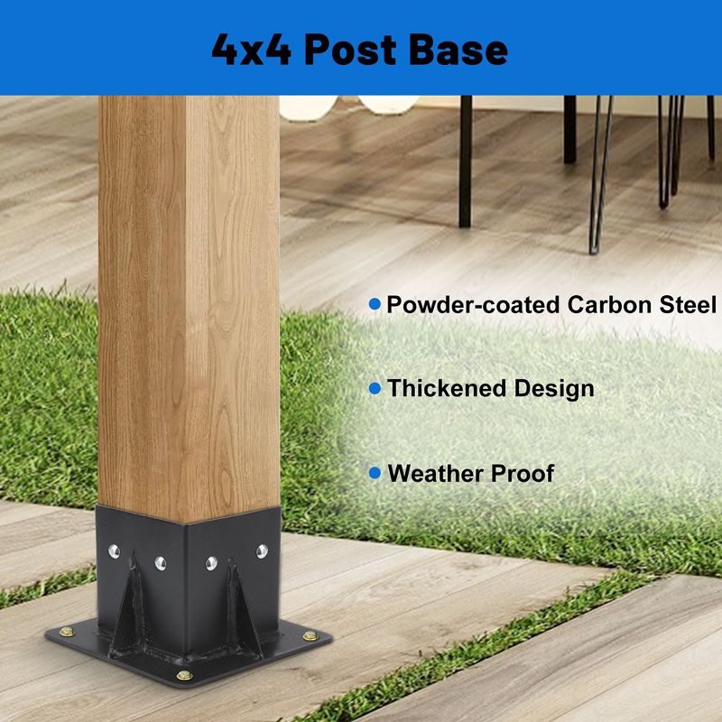 4"x 4" Post Base (Inner Size 3.6" X 3.6") Deck Post Brackets, 4Pcs Steel Post Base Support for Outdoor Fence, Mailbox, Pergola Brackets Fence Kit, 2 of 5