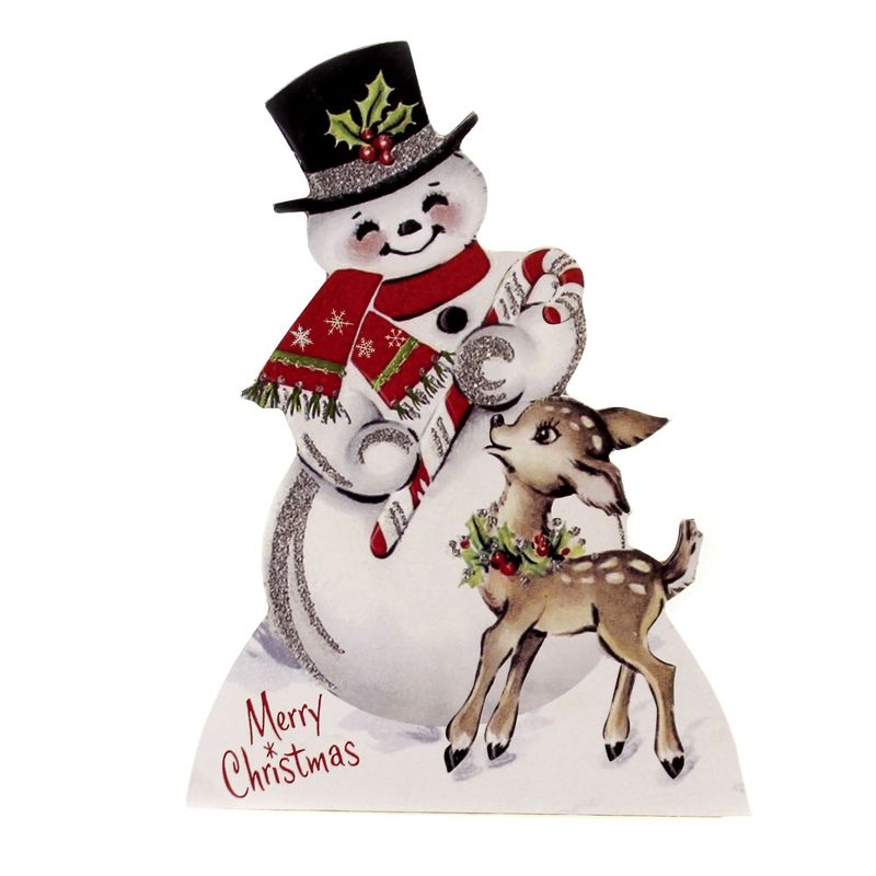 9.0 Inch Sparkle Snowman & Deer Dummy Board Lowe Winter Figurines, 1 of 4