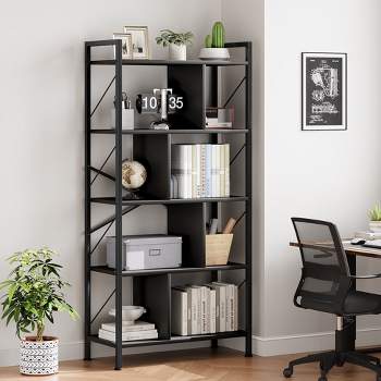 Whizmax Industrial 5 Tier Bookshelf, Modern Open Etagere Bookcase, Wood Metal Book Shelves for Living Room, Bedroom and Office