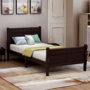 CAVINAS Solid Wood Sleigh Platform Bed Frame, Minimalist Twin Size Bed Frame with Hollow Headboard & Footboard, No Box Spring Needed - 1 of 4