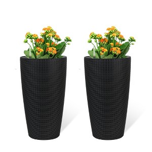 Kumasinova Set of 2 Faux Rattan Planters,Flower Plant Pots with Water Level Monitor Inner Bucket,Automatic Watering for Garden,Patio,Backyard - 1 of 4