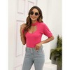 Women's Knitted Short Sleeve Blouse V-Neck Blouse for Women Rose Red M - 2 of 4
