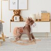 Qaba Kids Rocking Horse, Ride on Horse for Toddlers with Soft Plush Body, Wooden Base, Handle Grip for 3+ Year Old Boys and Girls, Brown - 2 of 4